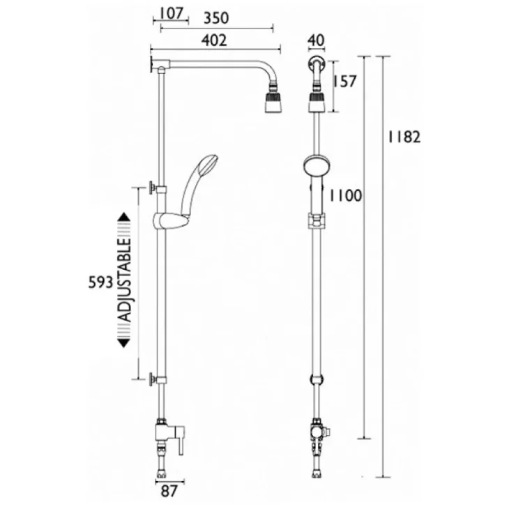 Bristan Doc M Diverter Riser Kit Fixed Head and Handset - Chrome - Image 2
