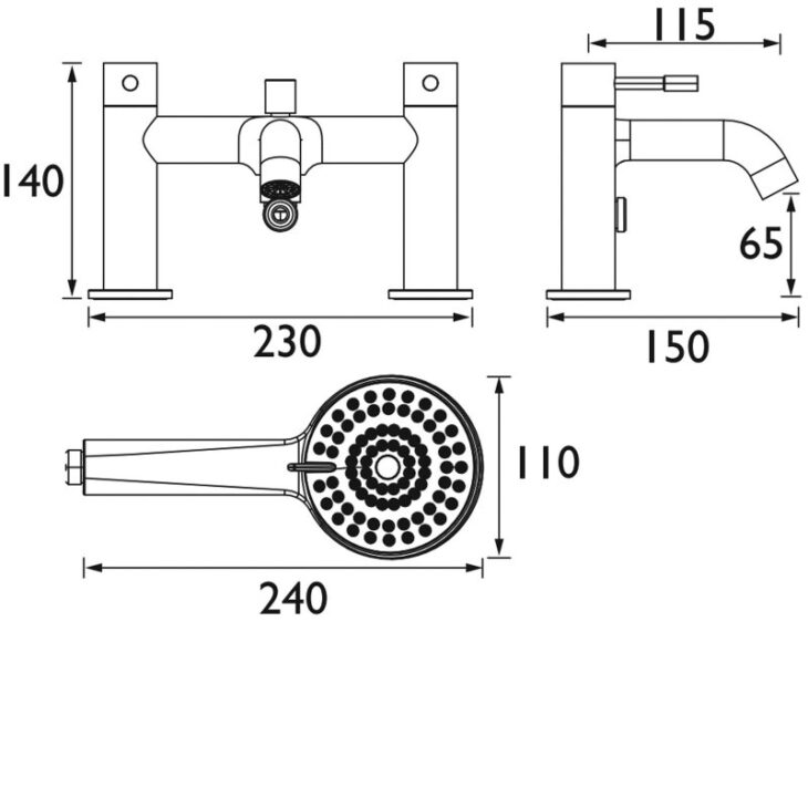Bristan Mila Bath Shower Mixer Tap Pillar Mounted - Black - Image 3