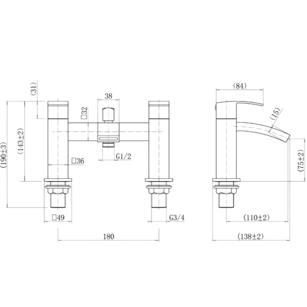 Ellsi Descent Bath Shower Mixer Tap – Brushed Brass - Image 2