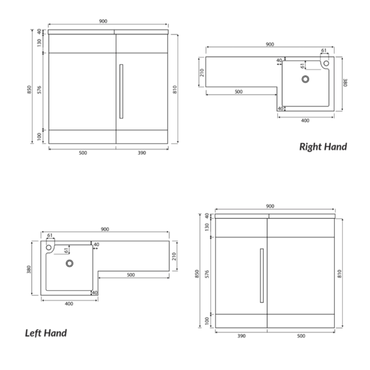 Sognare Lili Gloss White Bathroom Basin Unit Furniture 900mm LH & RH - Image 3
