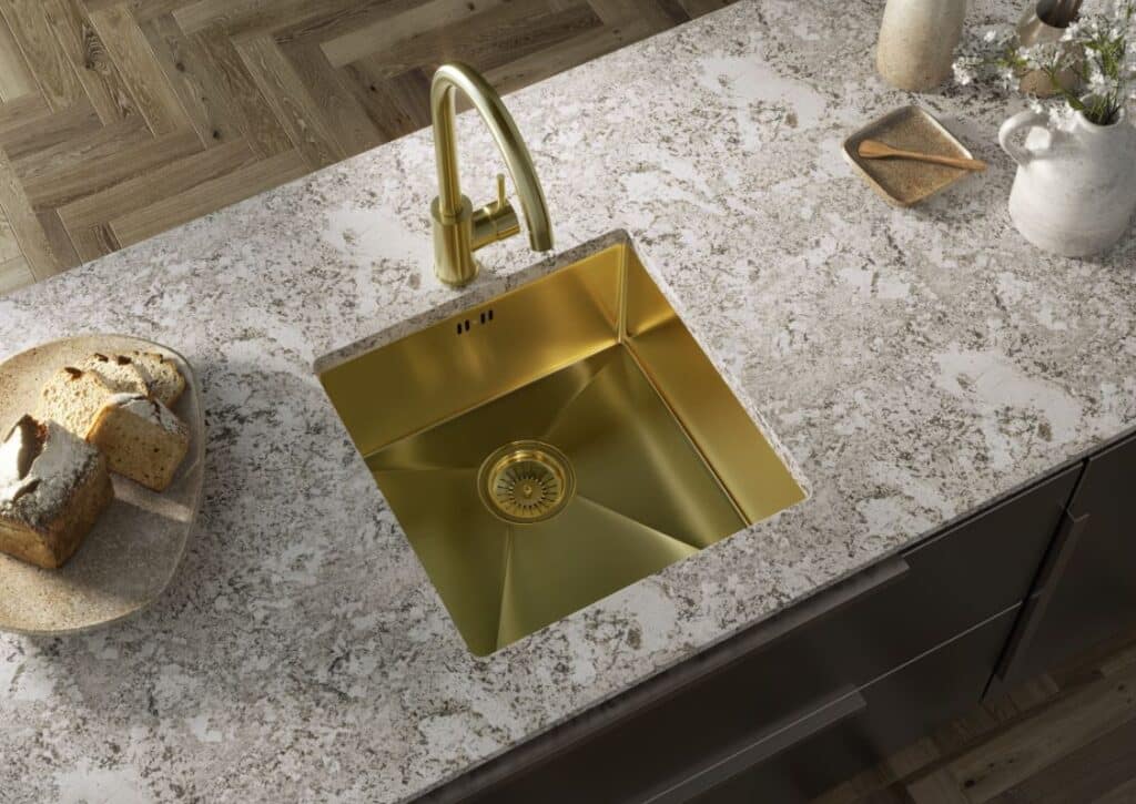 Ellsi Elite Brushed Brass 1.0 Bowl Undermount-Inset Kitchen Sink Incl. Basket Strainer Waste - Image 2