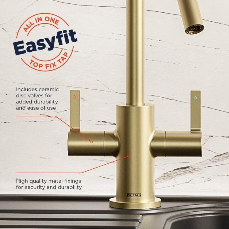 Bristan Echo Brushed Brass Easyfit Mono Kitchen Mixer Tap - Image 3