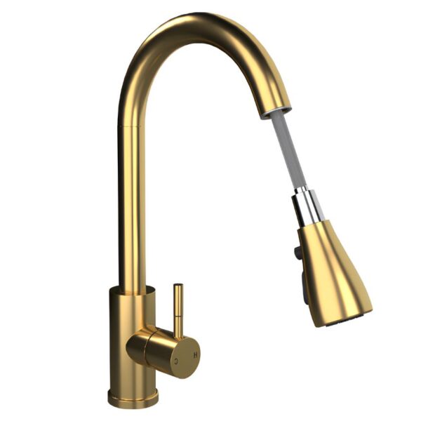 Kitchen Mixer Tap With Pull Out Spray - Brushed Brass - Image 2