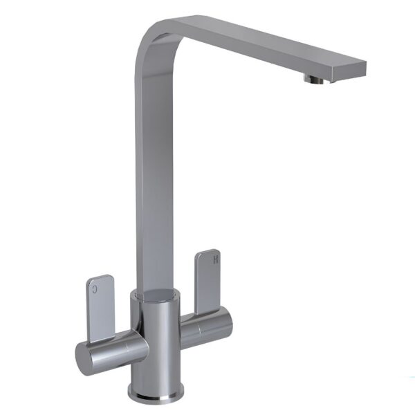 Polished Twin Lever Swivel Spout Kitchen Mixer Tap - Chrome