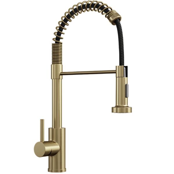 Pull Out Kitchen Mixer Tap with Hose and Spray Head – Brushed Brass