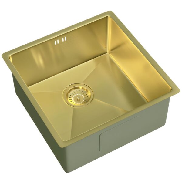 Ellsi Elite Brushed Brass 1.0 Bowl Undermount-Inset Kitchen Sink Incl. Basket Strainer Waste