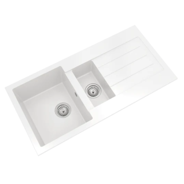 Ellsi Comite Matt White Reversible Inset 1.5 Bowl Kitchen Sink 1000mm x 500mm & Waste - Image 3