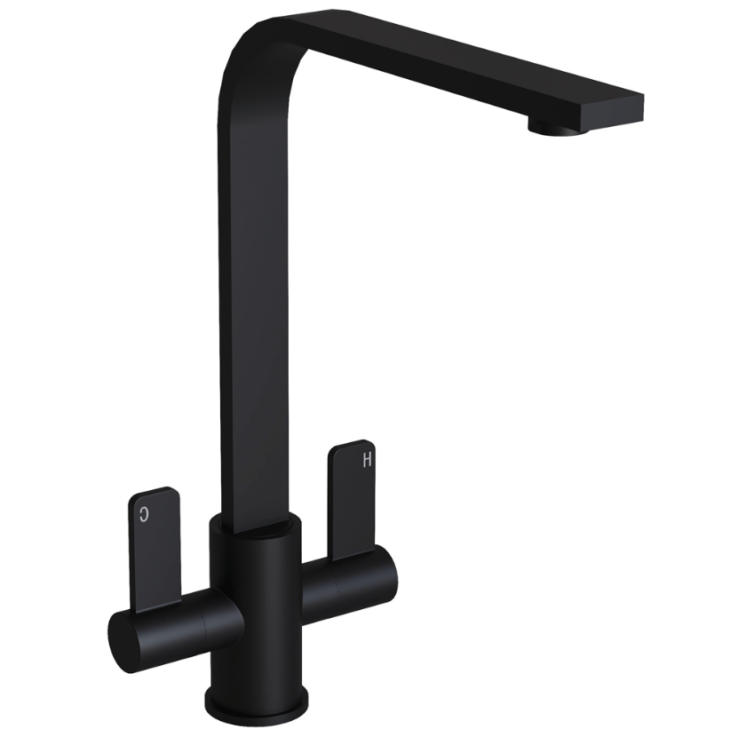 Dual Lever Kitchen Sink Mixer Tap with Swivel Spout - Matt Black