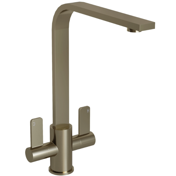 Dual Lever Kitchen Sink Mixer Tap with Swivel Spout - Brushed Steel