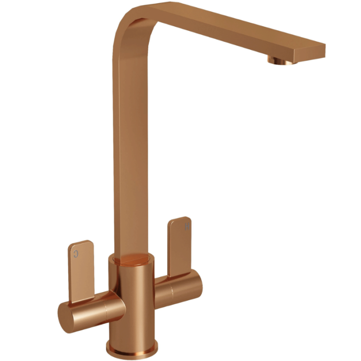 Dual Lever Kitchen Sink Mixer Tap with Swivel Spout - Brushed Copper