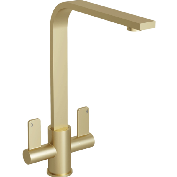 Dual Lever Kitchen Sink Mixer Tap with Swivel Spout - Brushed Brass