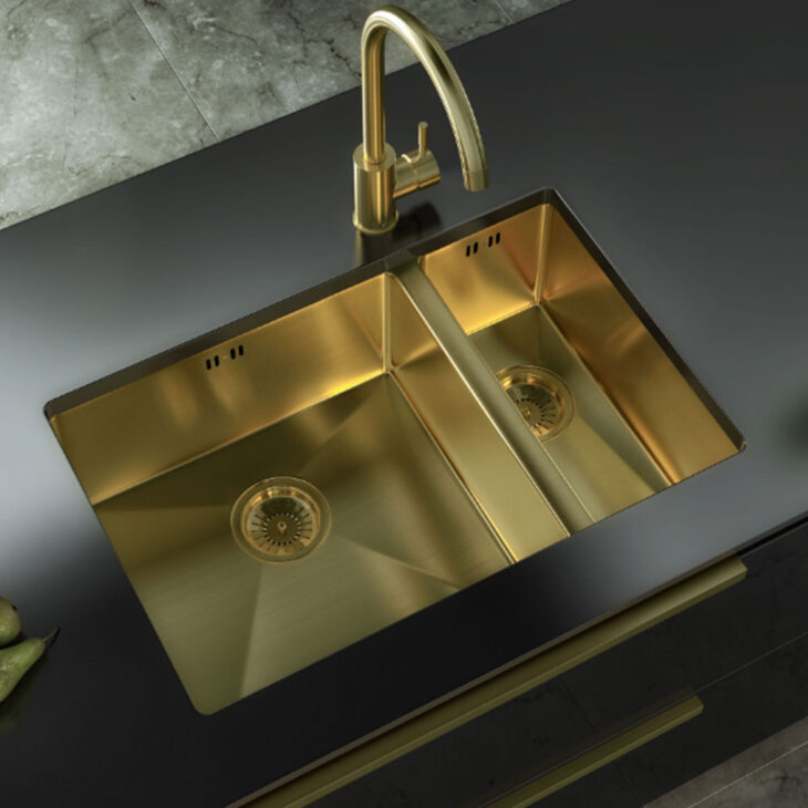 Ellsi Elite Brushed Brass 1.5 Undermounted Or Inset Kitchen Sink 670mm x 440mm With Waste - Image 2