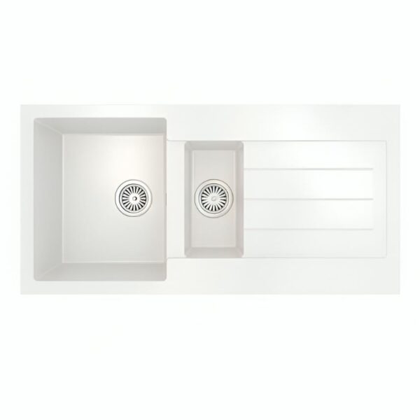 Ellsi Comite Matt White Reversible Inset 1.5 Bowl Kitchen Sink 1000mm x 500mm & Waste