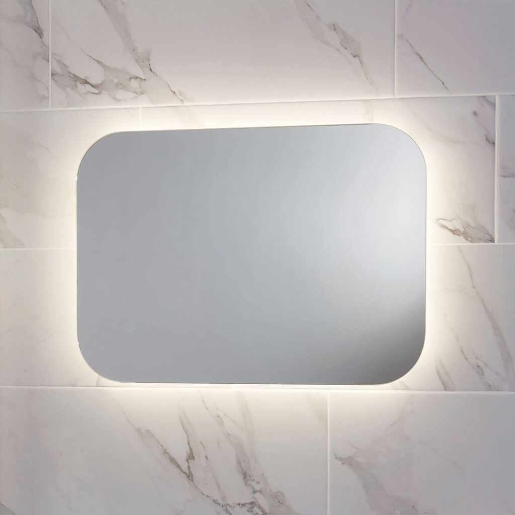 Aura LED Mirror with Demister Pad & Shaver Socket 500 x 700mm - Image 2