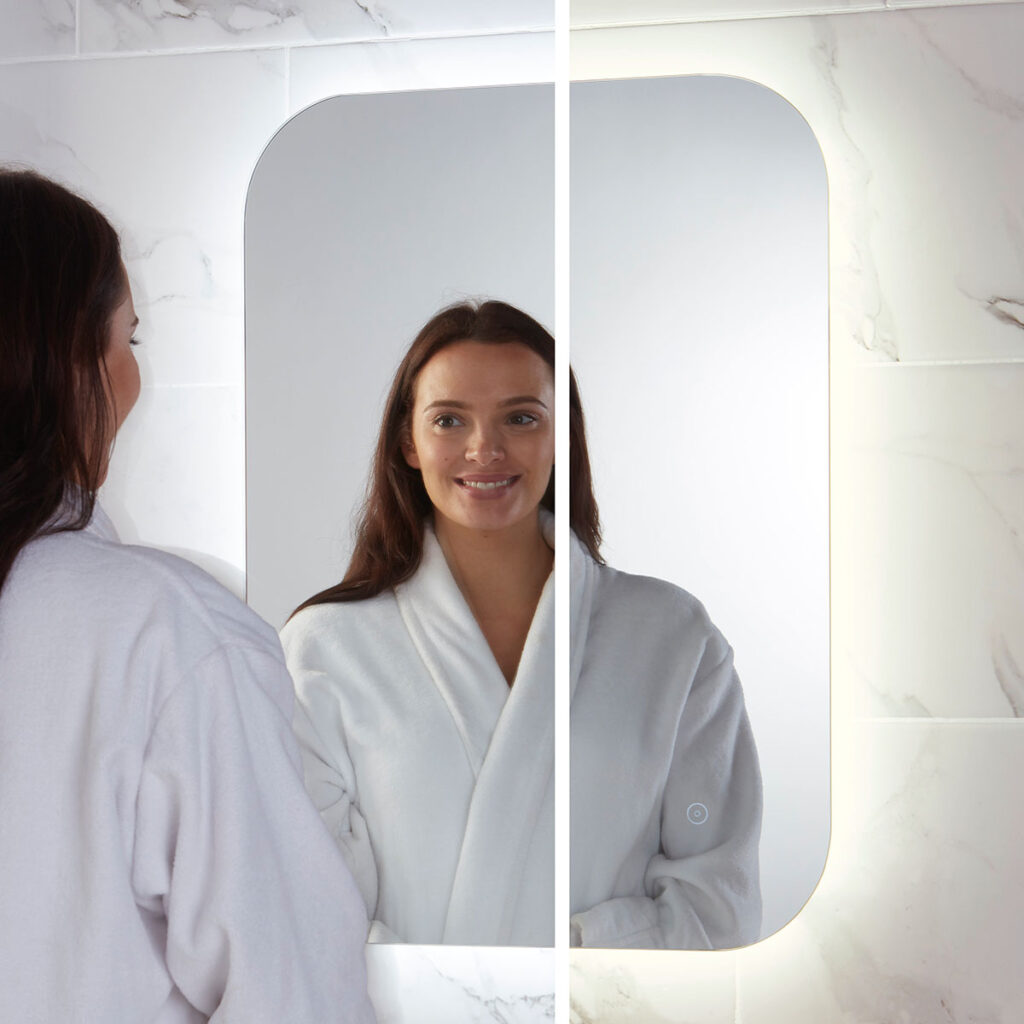 Aura LED Mirror with Demister Pad and Shaver Socket 800mm x 600mm - Image 3