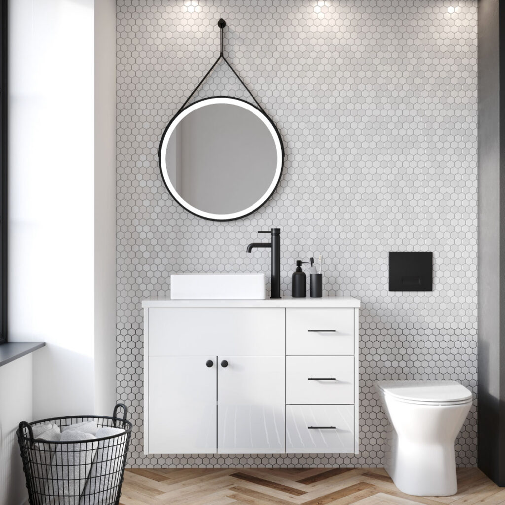 Matt Black Round LED Anti-Fog Bathroom Mirror 600mm - Image 2