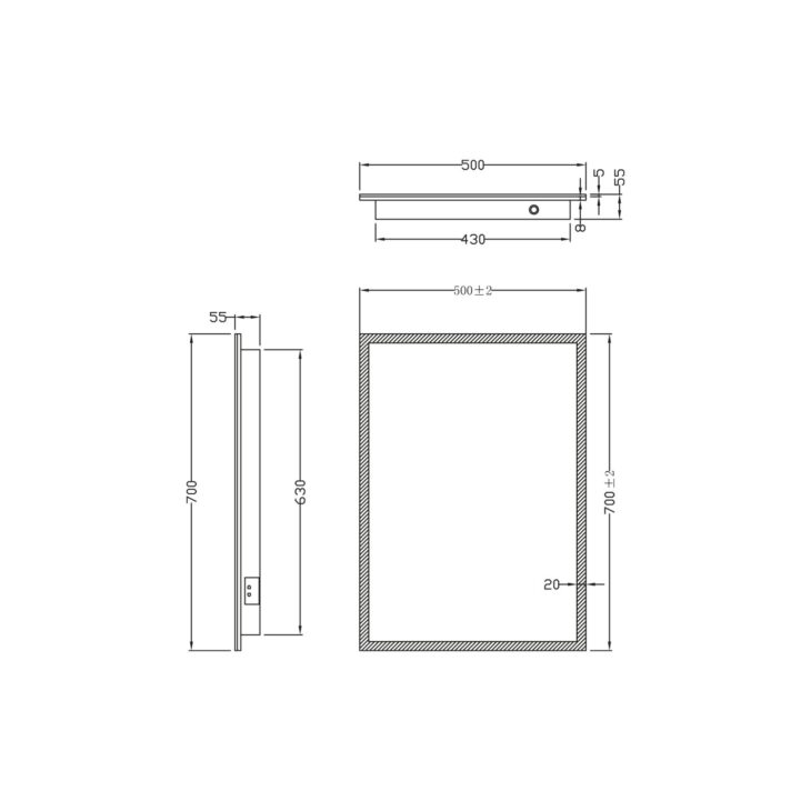 Mosca LED Mirror with Demister & Shaver Socket 500mm x700mm - Image 3
