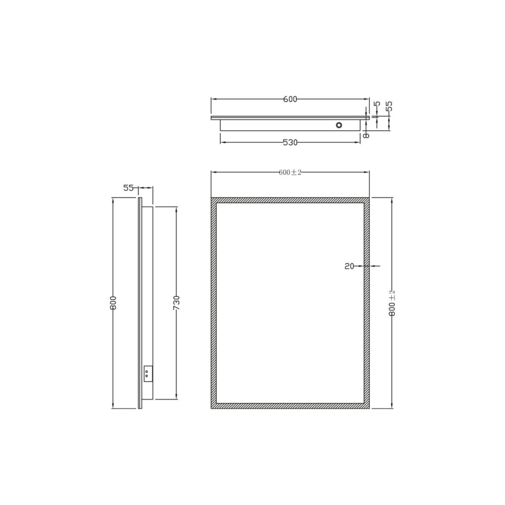 Mosca LED Mirror with Demister Pad & Shaver Socket 600mm x 800mm - Image 4
