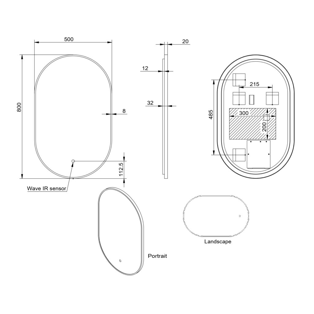Aubrey Black Multi Function LED Bathroom Mirror 800mm x 500mm - Image 3