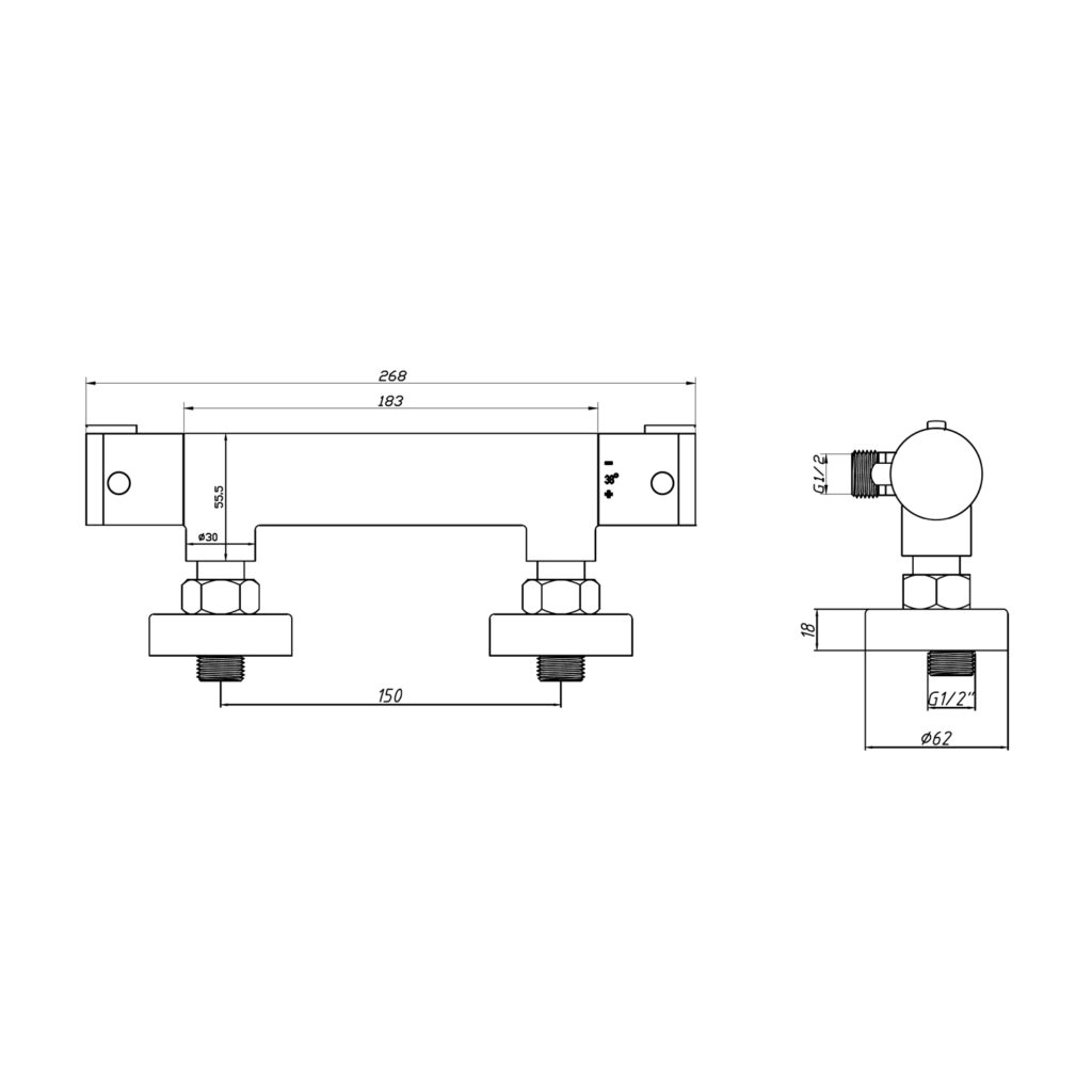 Thermostatic Shower Bar Valve with Bottom Outlet - Chrome - Image 3