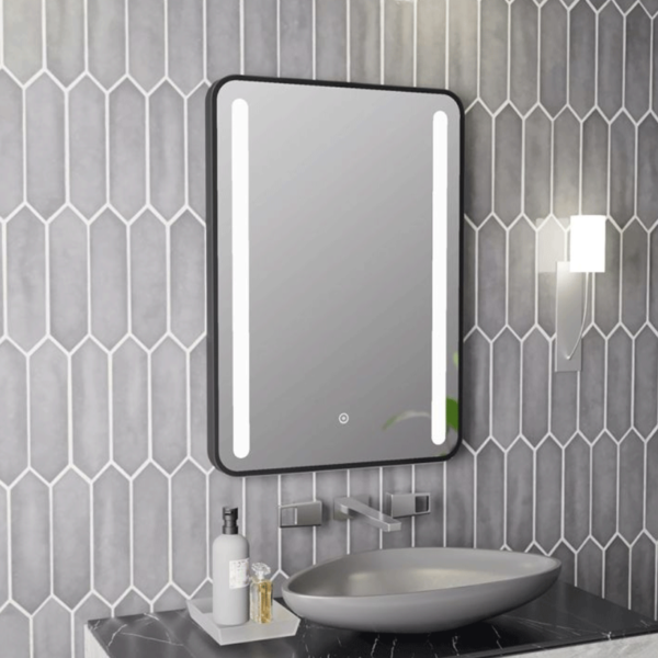 Rounded LED Illuminated Bathroom Mirror 500mm x 700mm - Black