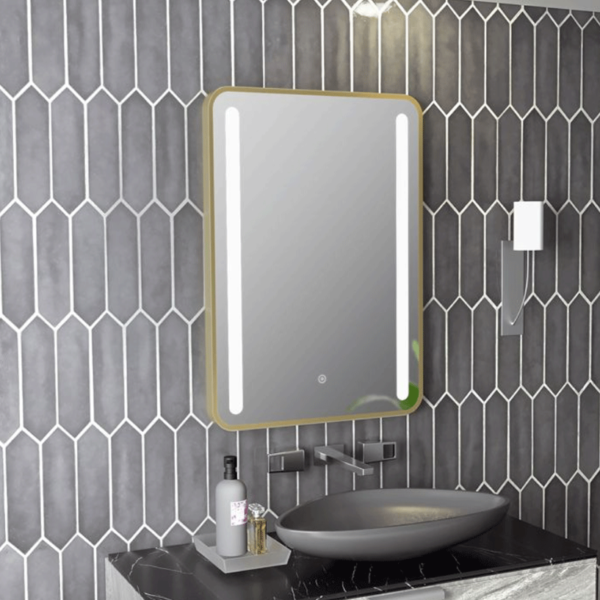 Rounded LED Illuminated Bathroom Mirror 500 x 700mm - Brushed Brass
