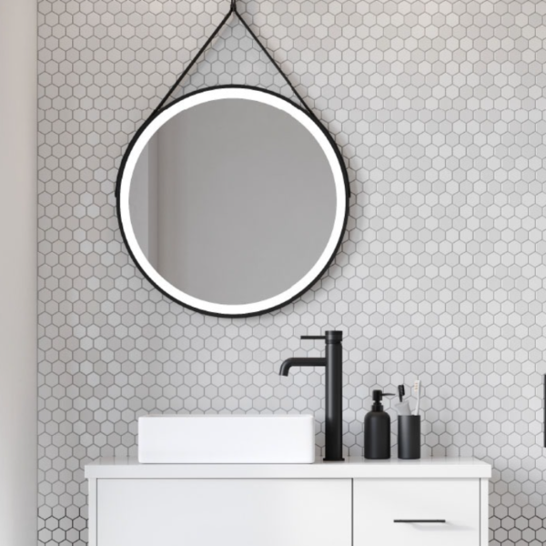 Matt Black Round LED Anti-Fog Bathroom Mirror 600mm