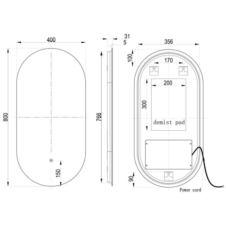 Oblong Back-Lit LED Illuminated Mirror 400mm - Image 4