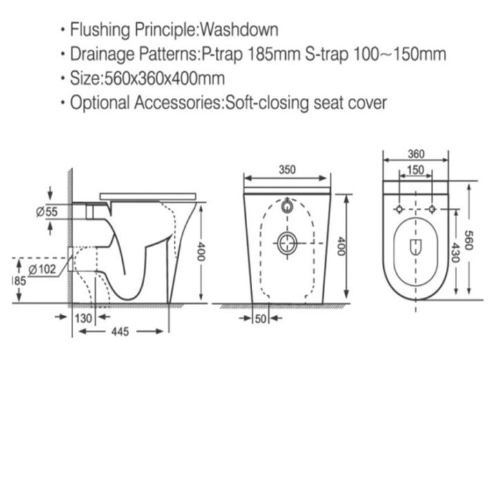 Kameo Back to Wall Rimless Toilet & Soft Close Seat - Image 2