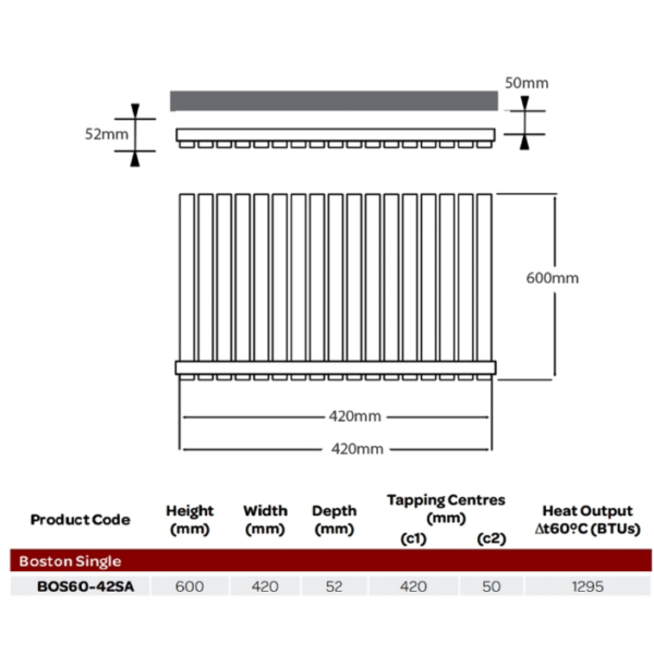 Boston Anthracite Single Horizontal Designer Radiator Various Sizes - Image 2