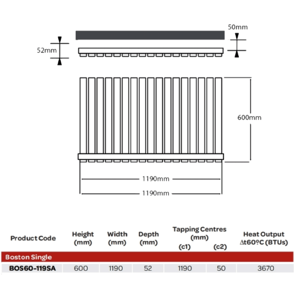 Boston Anthracite Single Horizontal Designer Radiator Various Sizes - Image 6