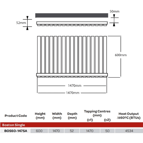 Boston Anthracite Single Horizontal Designer Radiator Various Sizes - Image 7
