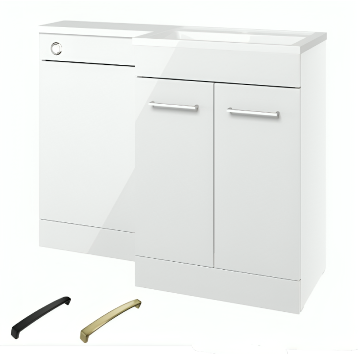 Venice White Gloss L Combination Basin Unit & Handles Pack 1100mm - Image 2