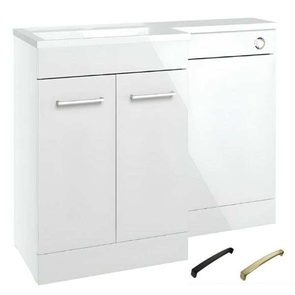 Venice White Gloss L Combination Basin Unit & Handles Pack 1100mm