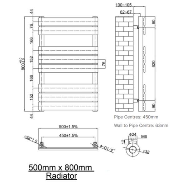 Malibu Designer Radiator 500mm x Various Heights - Brushed Brass - Image 3