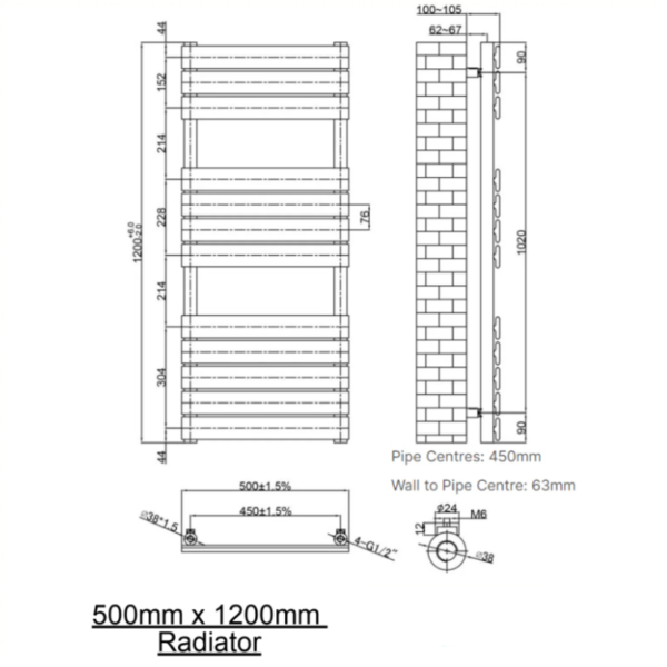 Malibu Designer Radiator 500mm x Various Heights - Brushed Brass - Image 4