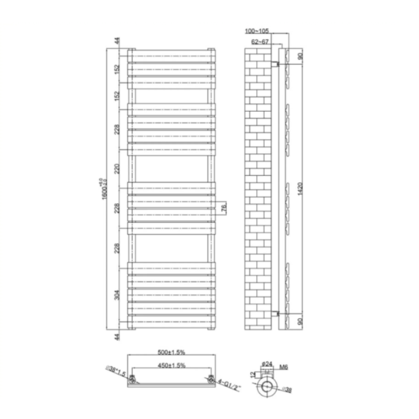 Malibu Designer Radiator 500mm x Various Heights - Brushed Brass - Image 5