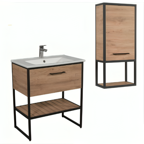 Loft Oak Black Frame Basin Unit & Storage Cabinet Package