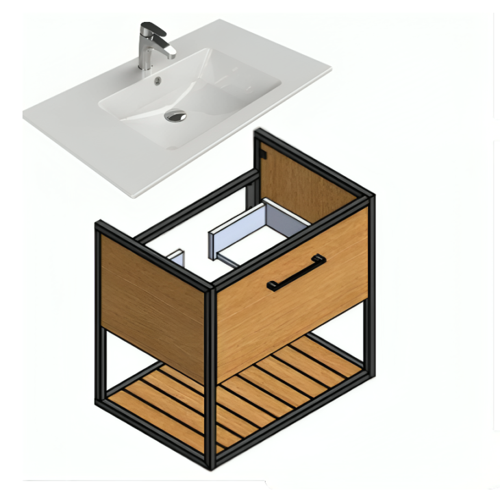Loft Oak 650cm Black Frame Wall Mounted Basin Unit & Cabinet Package - Image 7