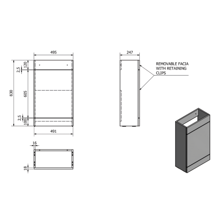 Grey Ash Purity Back To Wall WC Unit 505mm - Image 3