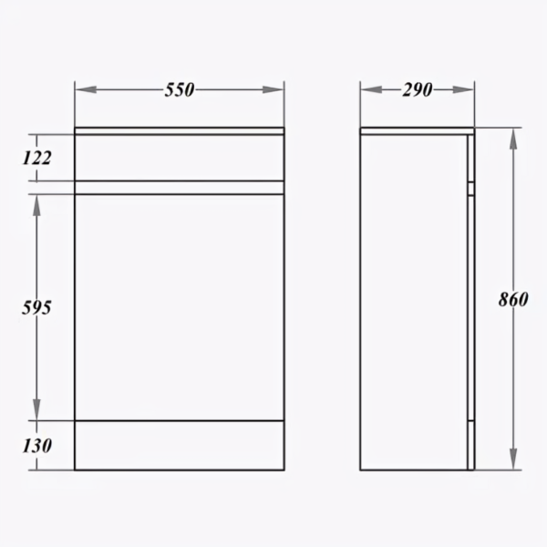 Waterproof Back To Wall Toilet Unit 550mm - Light Grey - Image 2