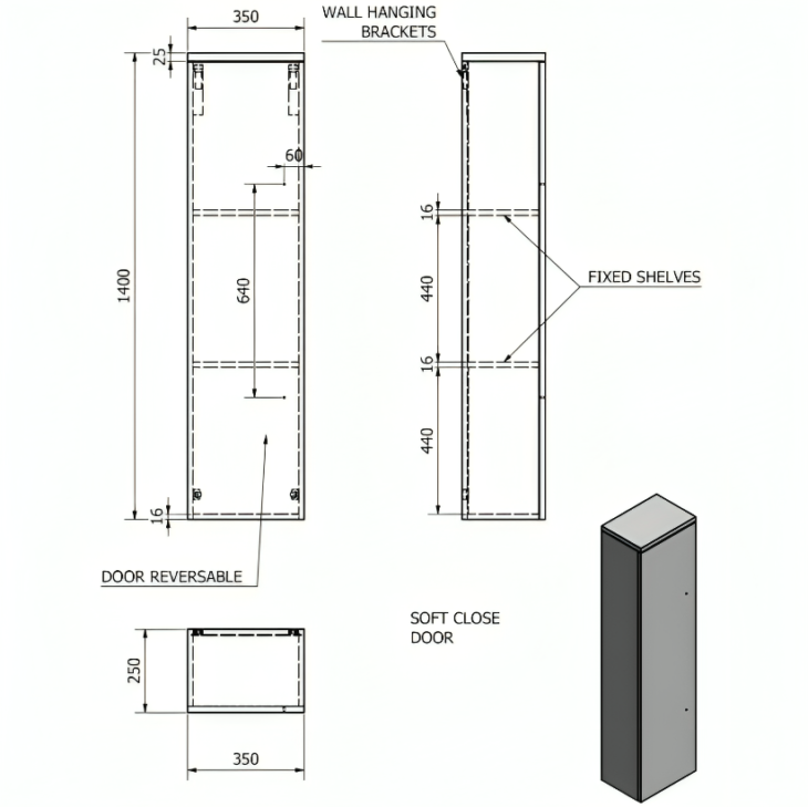 Kartell Purity Wall Mounted Tall Unit - Grey Ash - Image 3