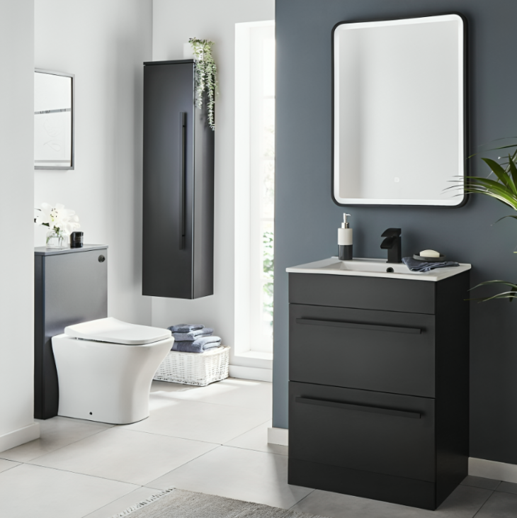 Kartell Purity Nero Wall Mounted Tall Unit - Matt Black - Black Handle