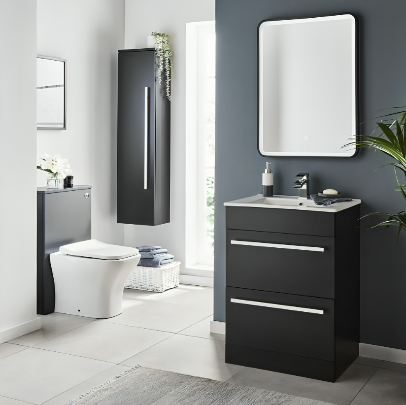 Kartell Purity Nero Wall Mounted Tall Unit - Matt Black - Chrome Handle