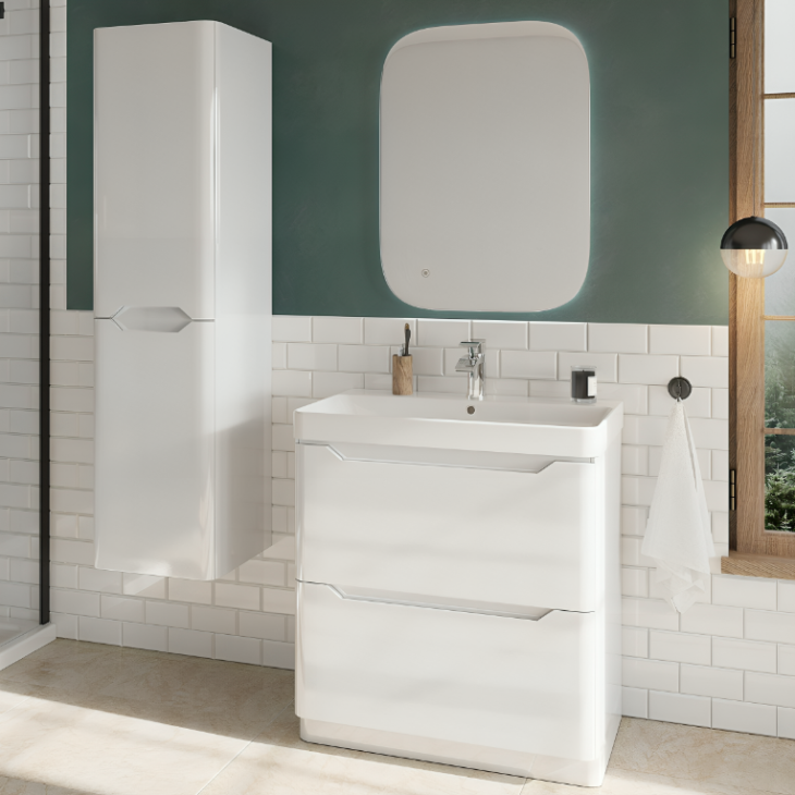 Wall Mounted Tall Storage Cabinet Unit 1400mm - Gloss White - Image 2