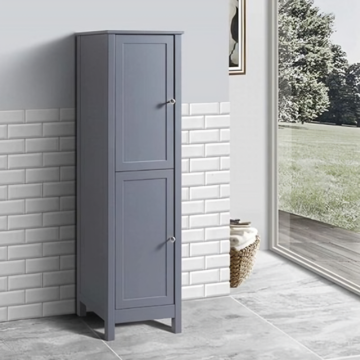 Turin Tall Boy Storage Unit 2 Door - Grey - Image 2