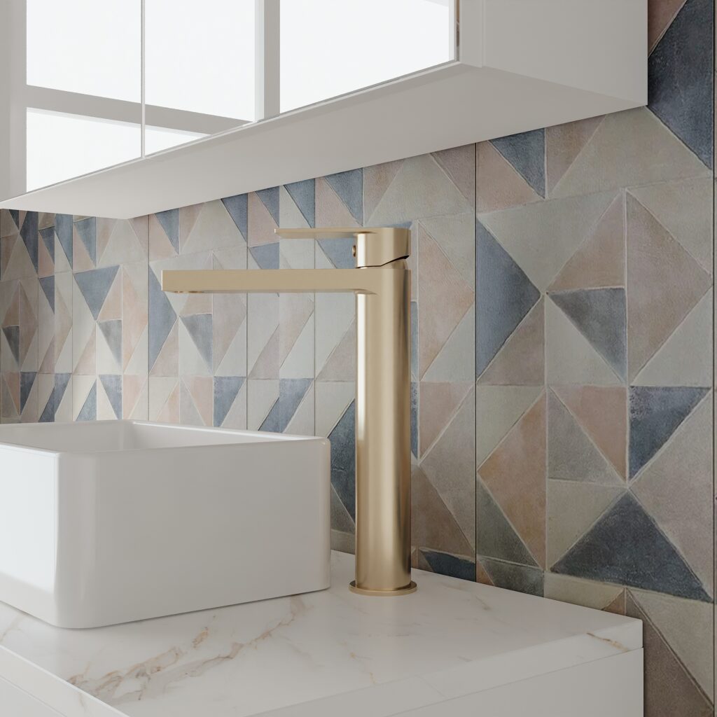 Nuie Canada Brushed Brass High-Rise Mono Basin Mixer Filler Tap - Image 2