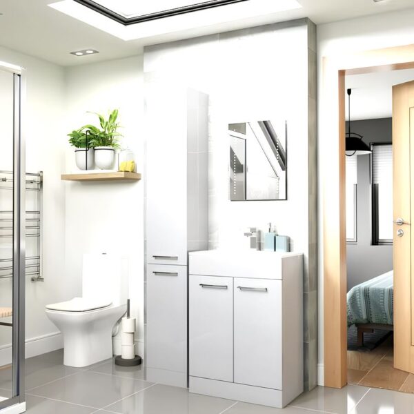 AquaVolere Viola Floor Standing Tall Storage Unit 350mm – White Gloss - Image 2