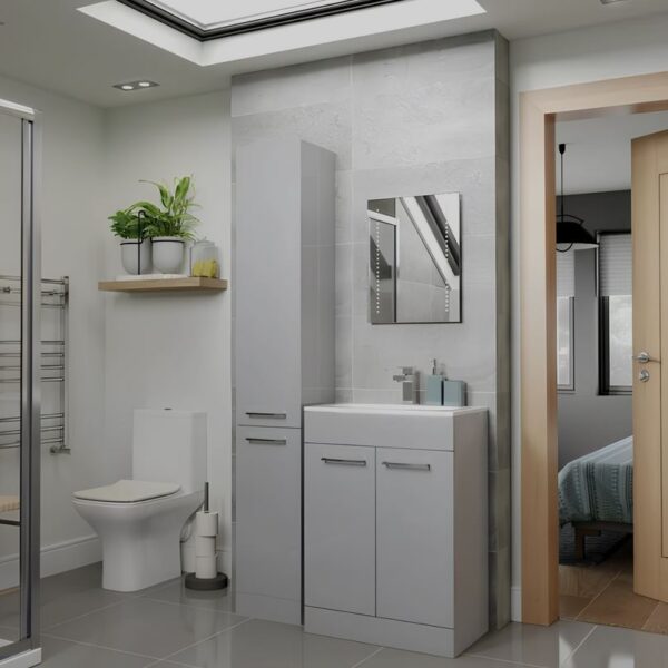 AquaVolere Viola Floor Standing Tall Storage Unit 350mm – Grey Gloss - Image 2