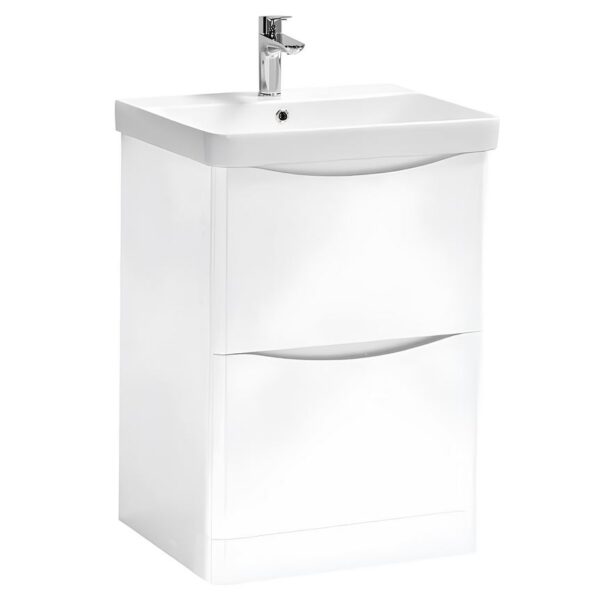 Arc Floor Standing 2 Drawer Vanity Unit with Basin 600mm Wide - Gloss White